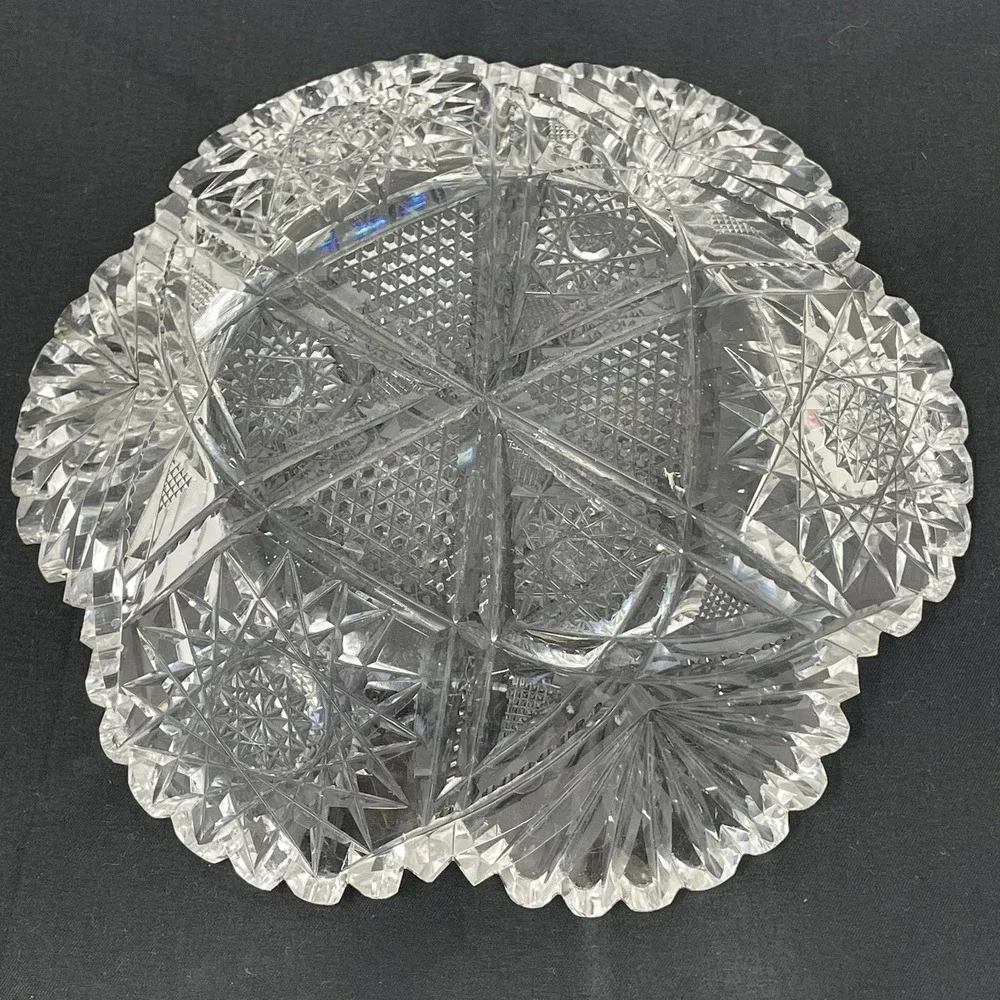 Antique American Brilliant Cut Glass Shallow Bowl Plate‎ 7